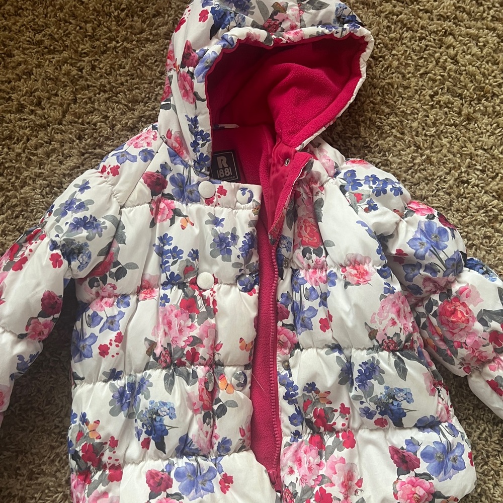 Rothschild Floral Puffer Jacket - White and Pink